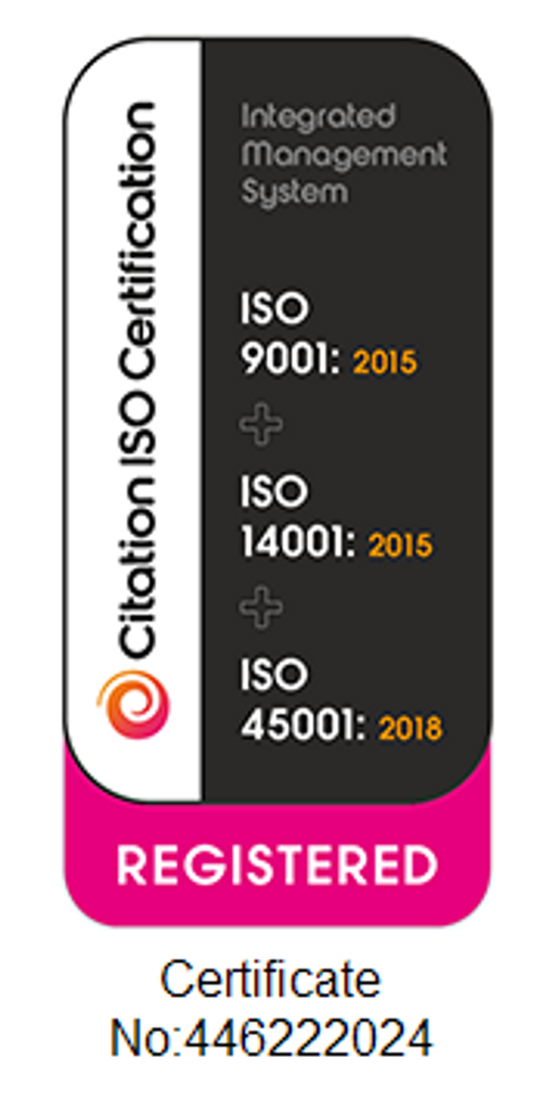 ISO 9001, ISO 14001 and ISO 45001 Integrated Management System certification badge
